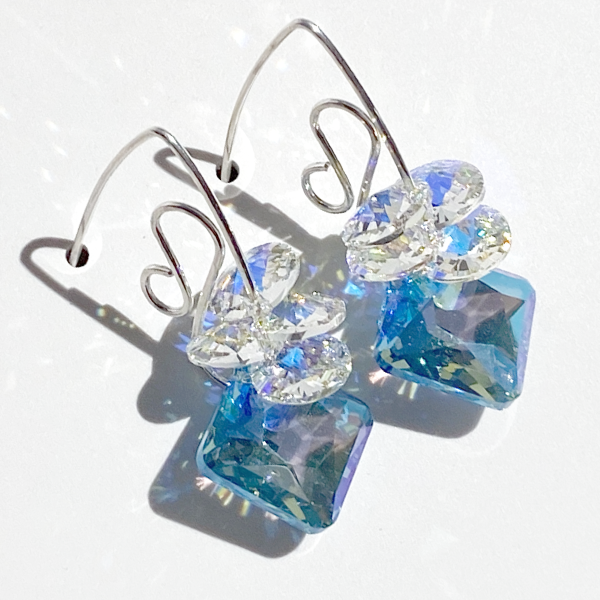 Versatile Scroll Design Princess Cluster Crystal Earrings - Aquamarine