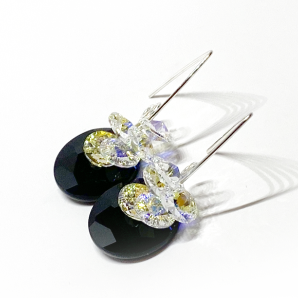 Versatile Argentium Short Scroll Design Circular Cluster Crystal Earrings