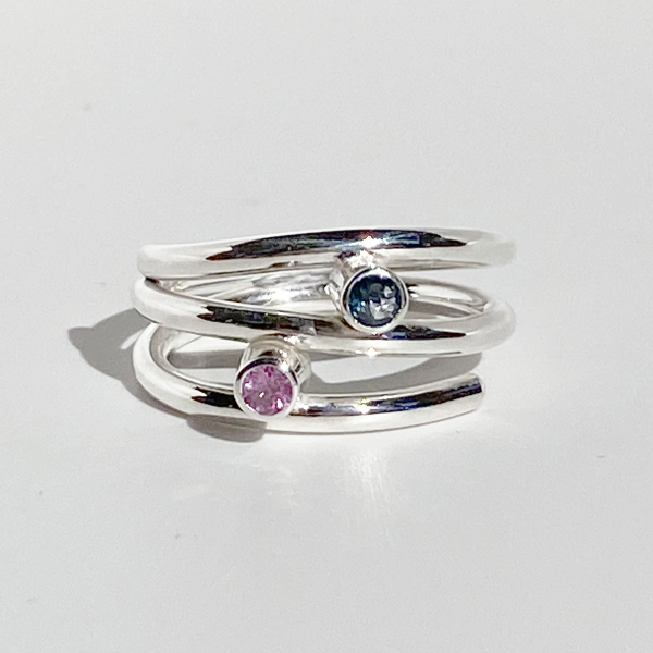 Argentium® Silver Pink and Blue Sapphire Gemstone Ring - Delicate | Handmade by California Jewelry Artist Lisa Ramos