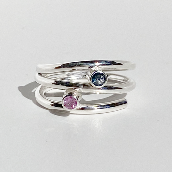Argentium® Silver Pink and Blue Sapphire Gemstone Ring - Delicate