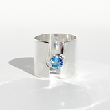 Argentium® Silver Blue Topaz Wide Band Ring - Puzzled