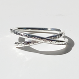 Argentium® Silver Textured Crossover Ring - Size 8.25