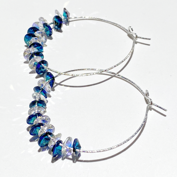 Argentium® Silver Crystal Cluster Hoop Earrings - Blue Iridescence