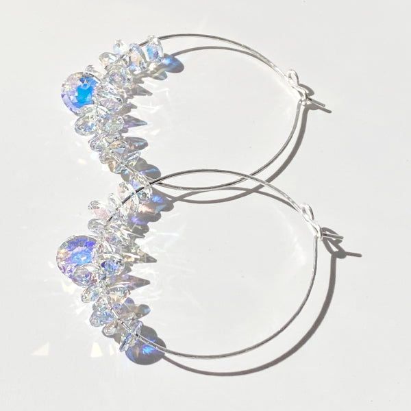 Argentium® Silver Crystal Cluster Hoop Earrings - Iridescence