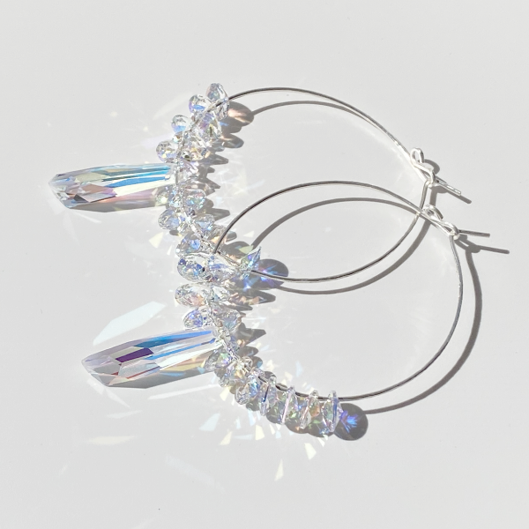 Argentium® Silver Iridescent Cluster Crystal Hoop Earrings | Jewelry Made in California