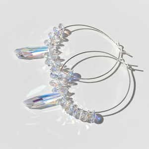 Argentium® Silver Iridescent Cluster Crystal Hoop Earrings
