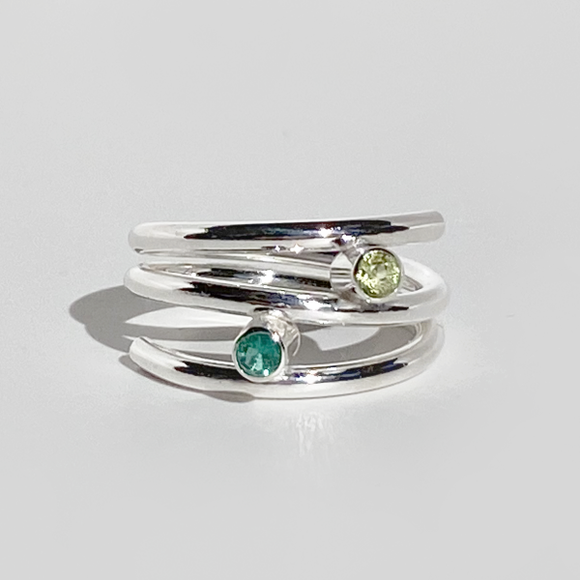 Argentium® Silver Emerald Peridot Gemstone Ring - Hilary