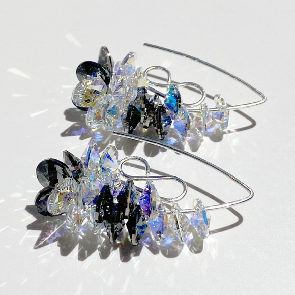 Argentium Silver Crystal Cluster Earrings - Gray Iridescent