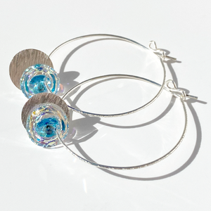 Argentium® Silver Eye Catching Crystal Hoop Earrings Collection II - Unique Blue Color