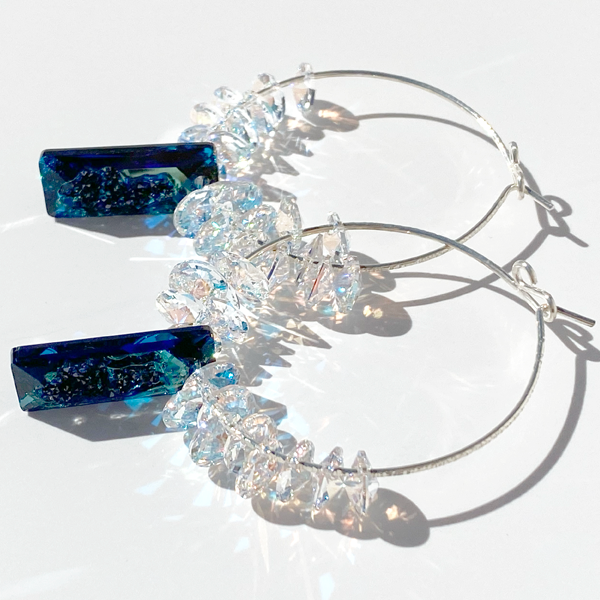 Argentium® Silver Blue Iridescent Princess Crystal Hoop Earrings | Jewelry Made in California