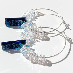 Argentium® Silver Blue Iridescent Princess Crystal Hoop Earrings