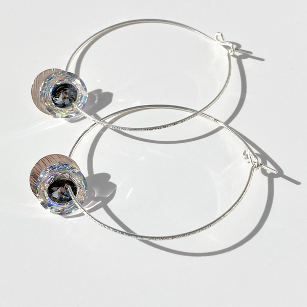 Argentium® Silver Eye Catching Crystal Hoop Earrings Collection II - Gray Color | Jewelry Made in California