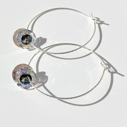 Argentium® Silver Eye Catching Crystal Hoop Earrings Collection II - Gray Color | Jewelry Made in California
