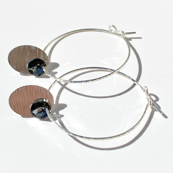 Argentium® Silver Blue Eye Catching Crystal Hoop Earrings Collection - Gray | Jewelry Made in California