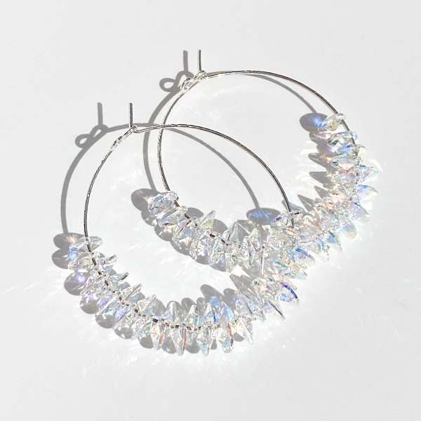 Argentium® Silver Crystal Cluster Hoop Earrings - Big Iridescence | Jewelry Made in California