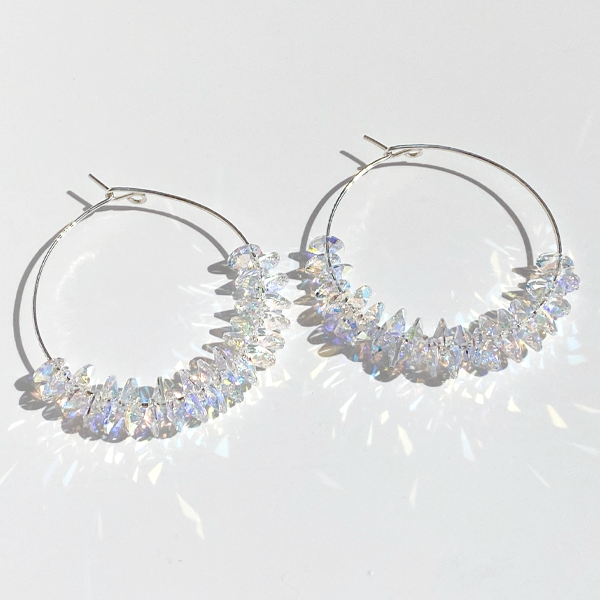Argentium® Silver Crystal Cluster Hoop Earrings - Big Iridescence | Jewelry Made in California