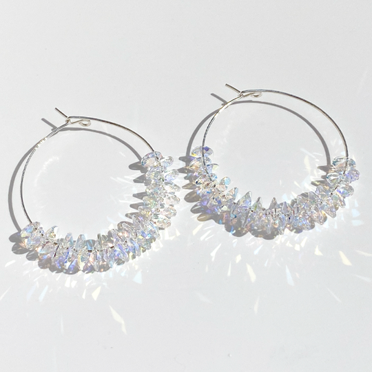 Argentium® Silver Crystal Cluster Hoop Earrings - Big Iridescence | Jewelry Made in California