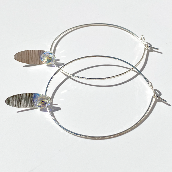 Argentium® Silver Blue Eye Catching Crystal Hoop Earrings Collection - Yellow Iridescence | Jewelry Made in California