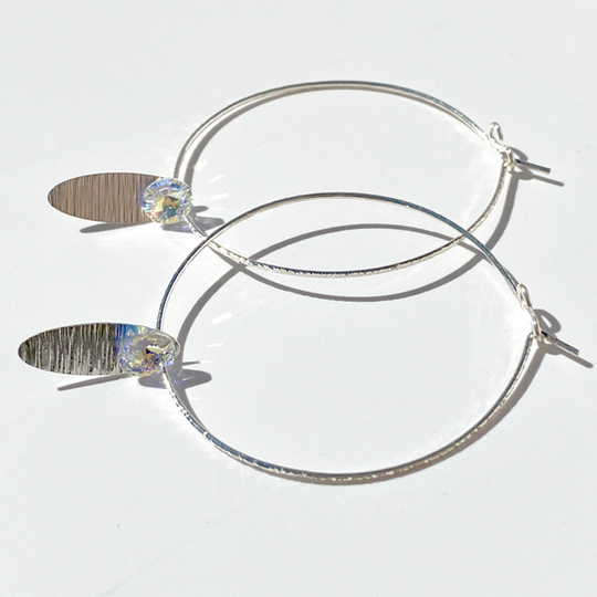 Argentium® Silver Blue Eye Catching Crystal Hoop Earrings Collection - Yellow Iridescence | Jewelry Made in California