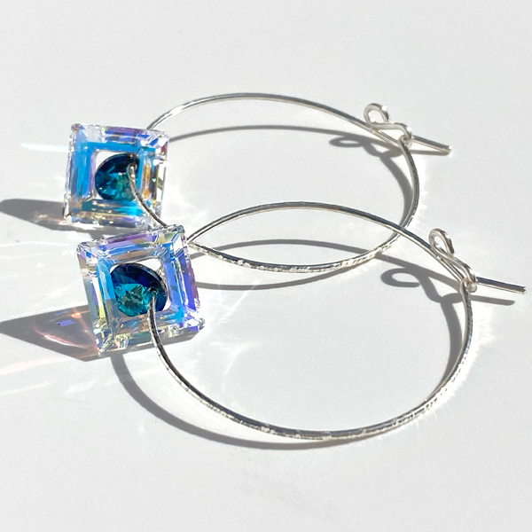 Versatile Argentium® Silver Square Crystal Hoop Earrings | Jewelry Made in California