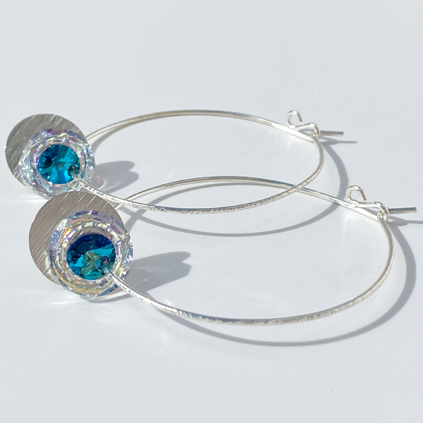 Argentium® Silver Eye Catching Crystal Hoop Earrings Collection II - Unique Blue Color | Jewelry Made in California