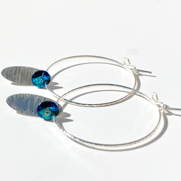 Argentium® Silver Blue Eye Catching Crystal Hoop Earrings Collection - Unique Blue | Jewelry Made in California