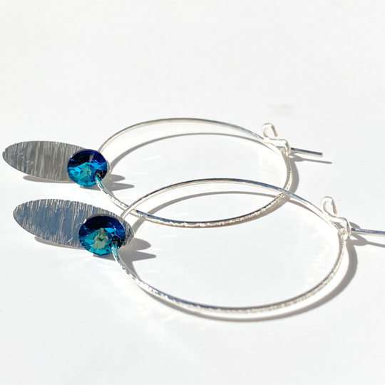 Argentium® Silver Blue Eye Catching Crystal Hoop Earrings Collection - Unique Blue | Jewelry Made in California