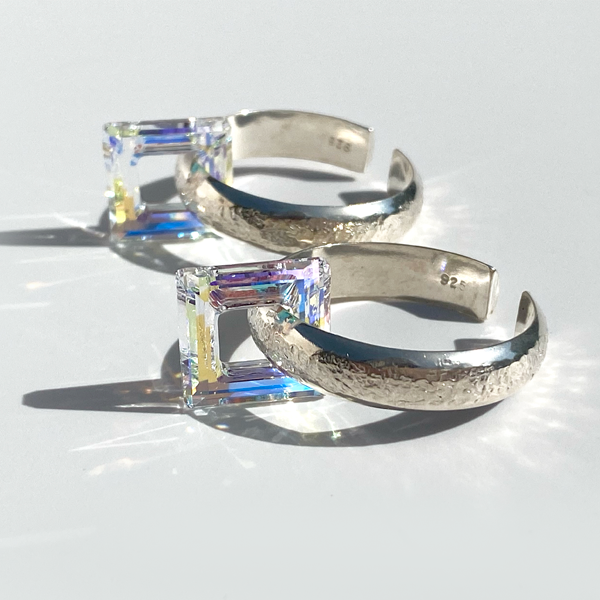 Versatile Argentium Silver Large Ear Cuff Earring Collection  - Iridescent Squares