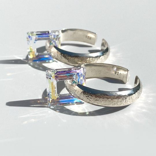 Versatile Argentium Silver Large Ear Cuff Earring Collection  - Iridescent Squares