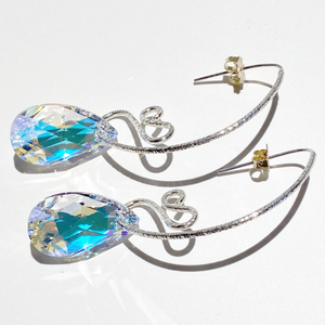 Elegant Scroll Argentium Silver Earrings - Ultra Large Crystals