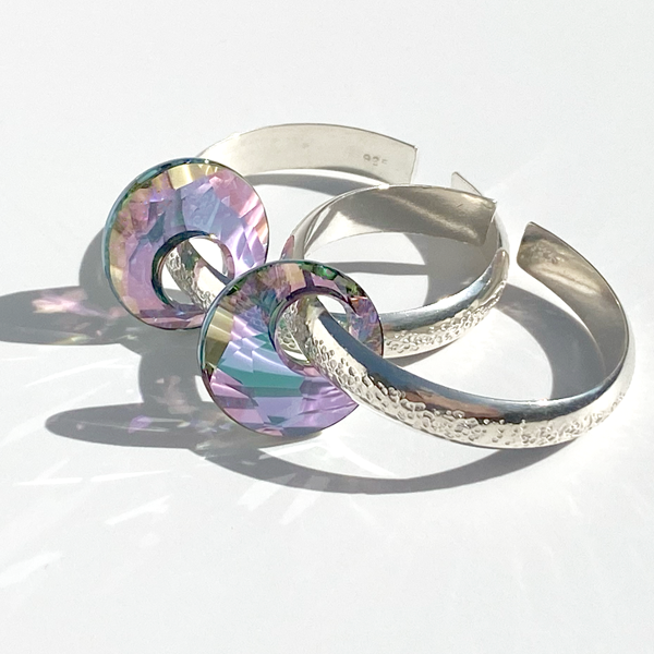 Versatile Argentium Silver Large Ear Cuff Earring Collection  - Purple Crystals
