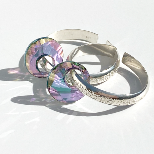 Versatile Argentium Silver Large Ear Cuff Earring Collection  - Purple Crystals