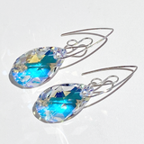 Versatile Argentium Silver Elegant Scroll Design Large Crystal Earrings  - What earrings look like without circular crystals