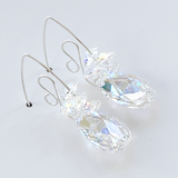 Versatile Argentium Silver Elegant Scroll Design Crystal Earrings - Iridescent