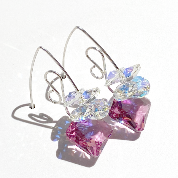Versatile Scroll Design Princess Cluster Crystal Earrings - Rose