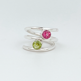 Argentium® Silver Pink Topaz and Peridot Ring - Duo Elegance