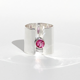 Argentium® Silver Pink Topaz Wide Band Ring - Bold