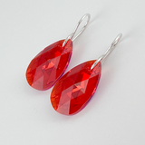 Elegant Crystal Red Pear Earrings - Argentium Silver