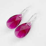 Elegant Crystal Ruby Pear Earrings - Argentium Silver