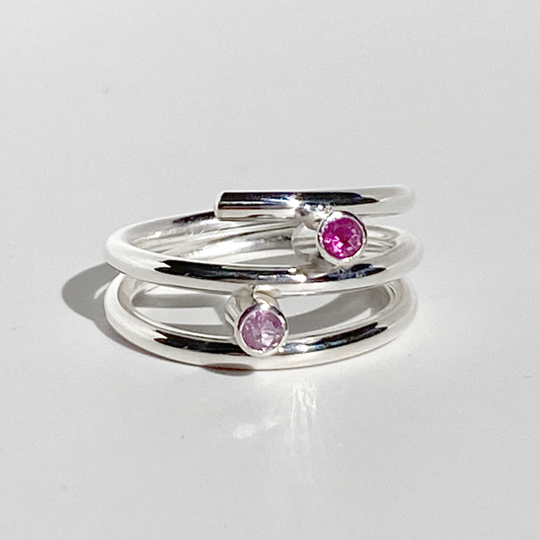 Argentium® Silver Pink Sapphire & Ruby Precious Gemstone Ring - Delicate | Handmade by California Jewelry Artist Lisa Ramos