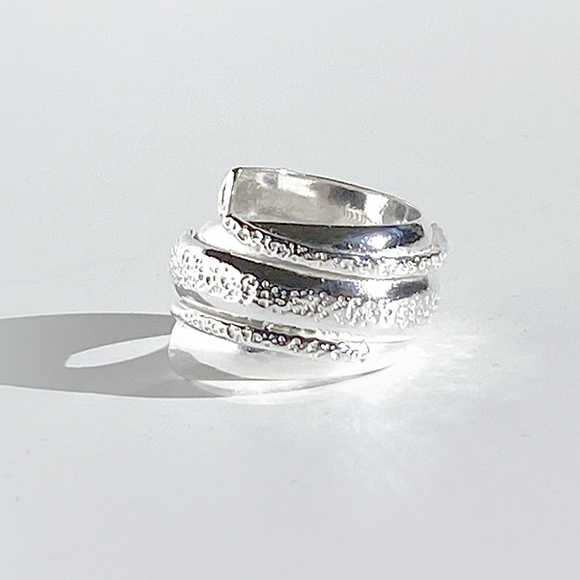 Argentium® Silver Wide Textured Band Ring - Elegant Sea