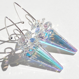 Versatile Argentium Silver Scroll Design Spike Cluster Crystal Earrings - Iridescent