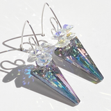 Versatile Argentium Silver Scroll Design Spike Cluster Crystal Earrings- Purple