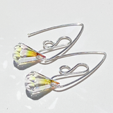 Small Argentium Silver Elegant Scroll Design Teardrop Crystal Earring