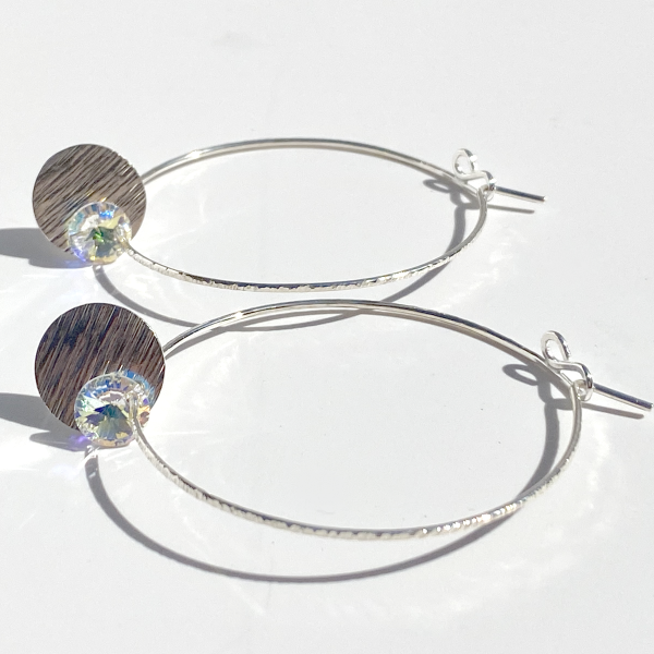 Argentium® Silver Iridescent Eye Catching Crystal Hoop Earrings Collection | Jewelry Made in California