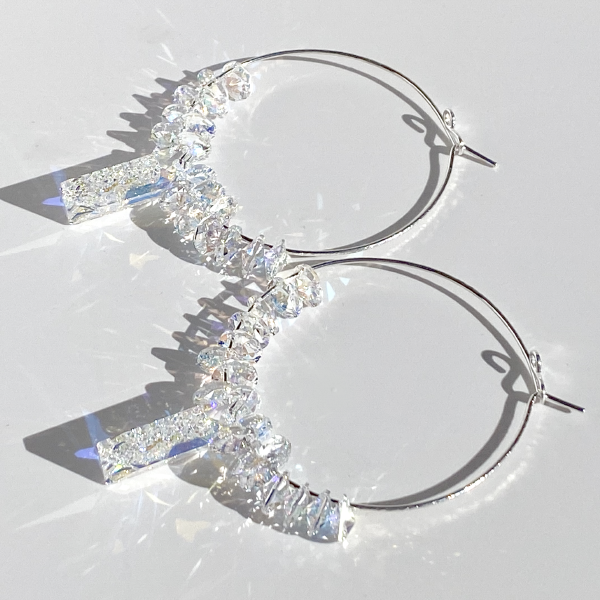Argentium® Silver Iridescent Princess Crystal Hoop Earrings | Jewelry Made in California