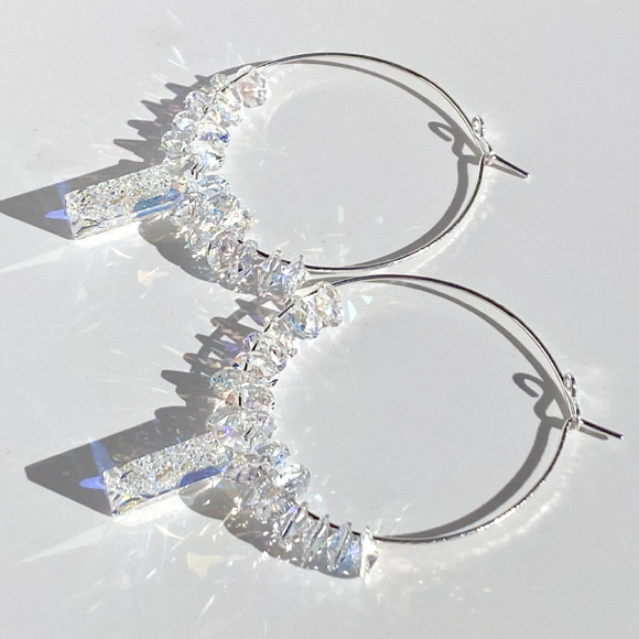 Argentium® Silver Iridescent Princess Crystal Hoop Earrings
