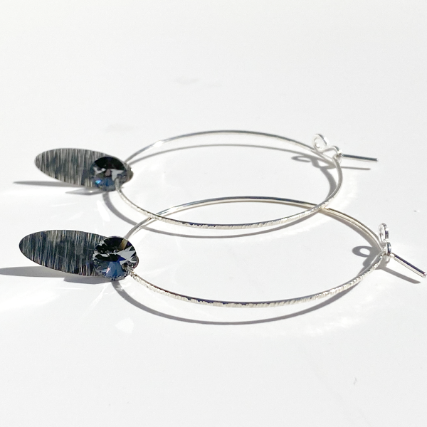Argentium® Silver Gray Eye Catching Crystal Hoop Earrings Collection | Jewelry Made in California