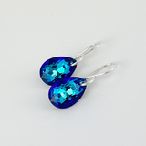 Elegant Crystal Modern Unique Blue Pear Earrings - Argentium Silver
