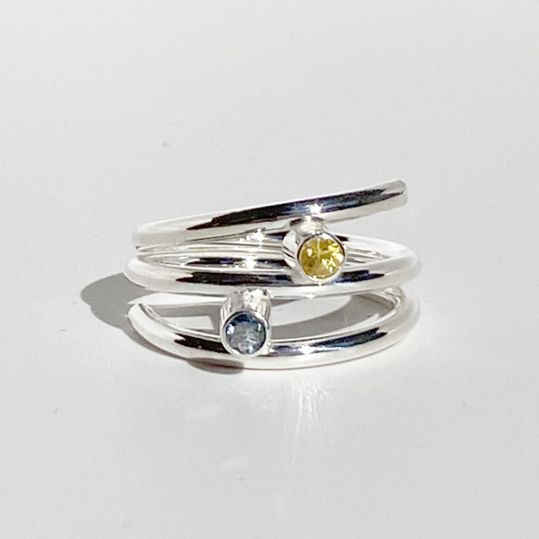 Argentium® Silver Yellow and Blue Sapphire Gemstone Ring - Delicate | Handmade by California Jewelry Artist Lisa Ramos